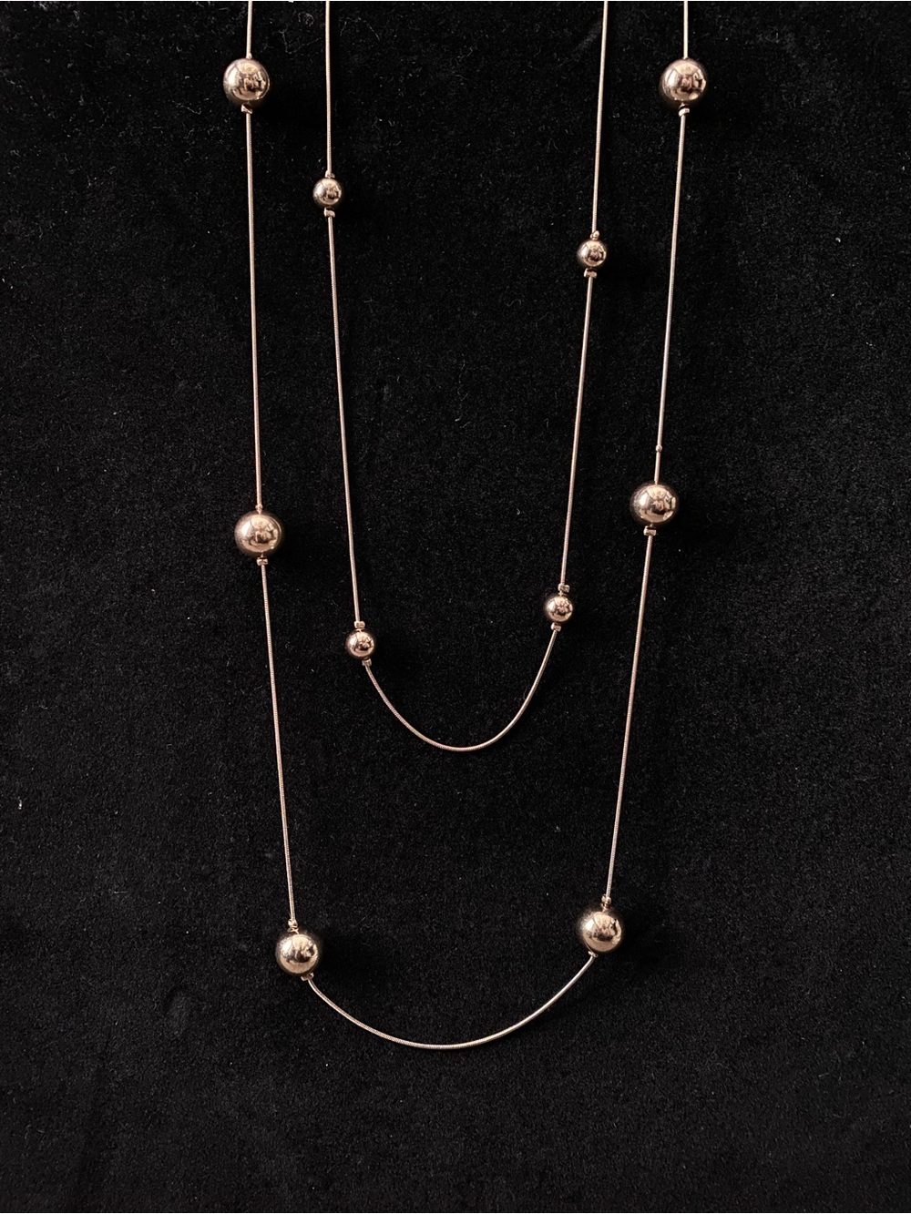 Gold-Tone Double-Strand Layered Necklace | Graduated Polished Station Ball Beads